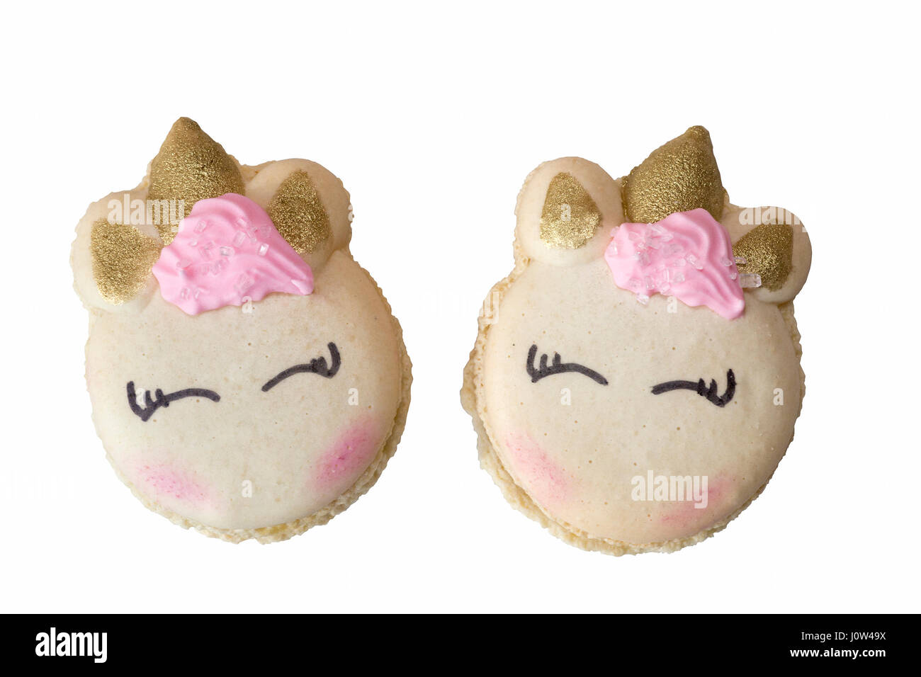 Macaron unicorno su sfondo bianco Foto Stock