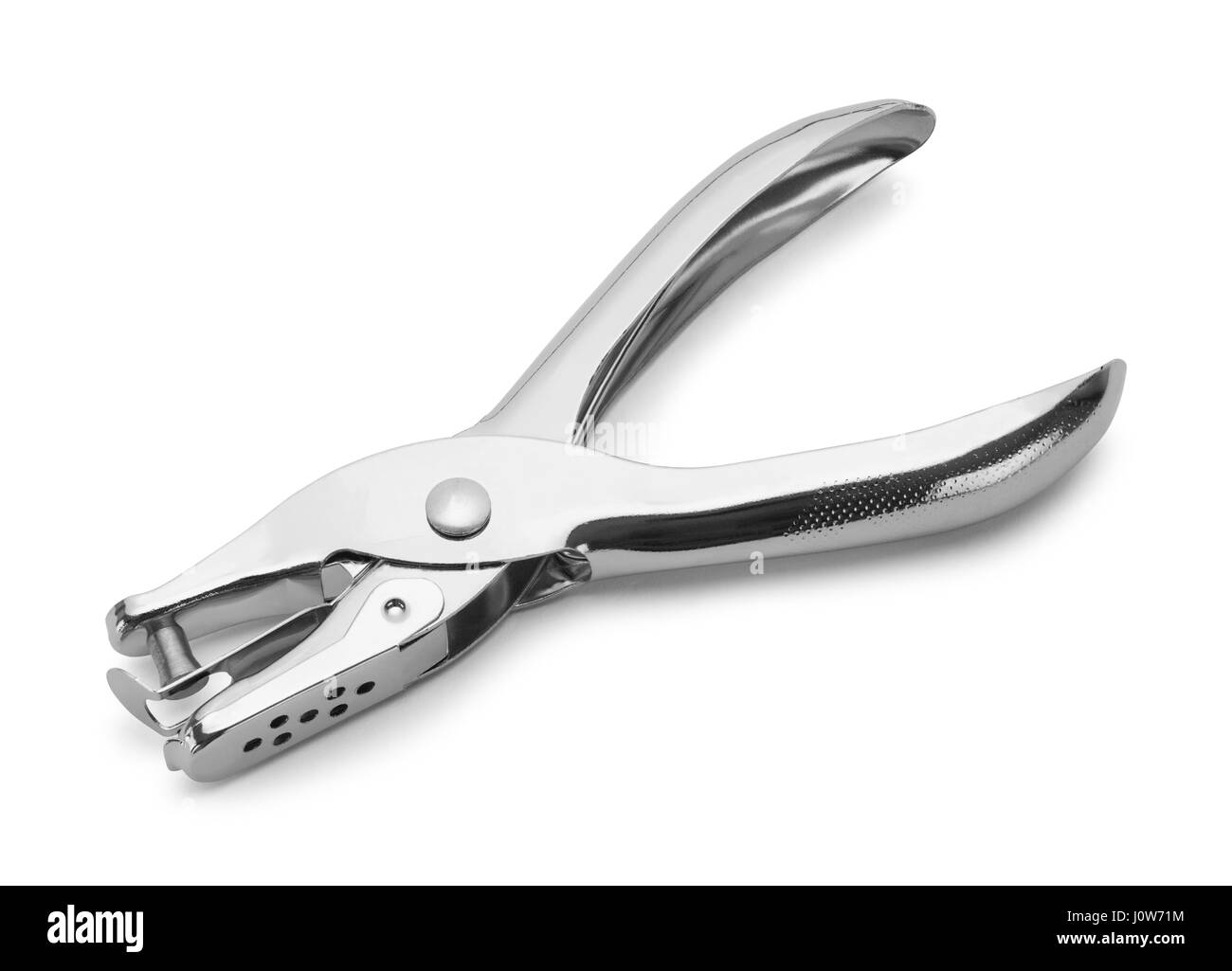 Carta Metallo Perforatrice isolati su sfondo bianco. Foto Stock