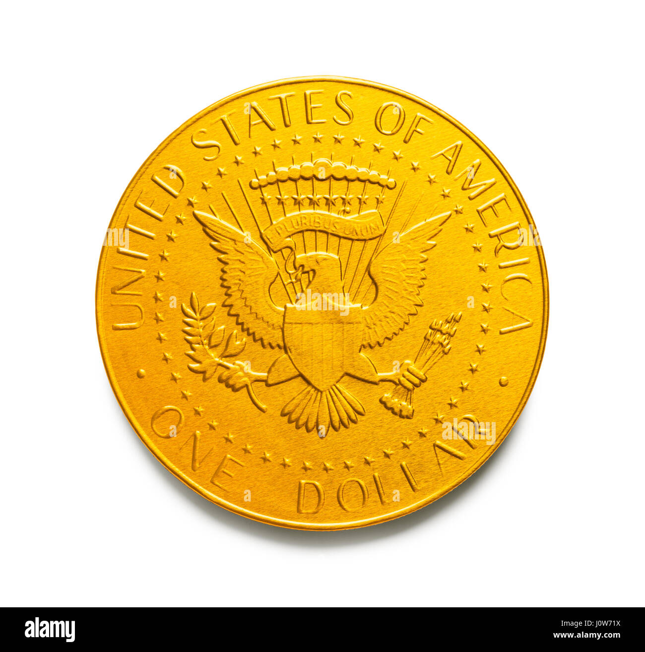 Grande Oro americano Dollar Coin isolati su sfondo bianco. Foto Stock