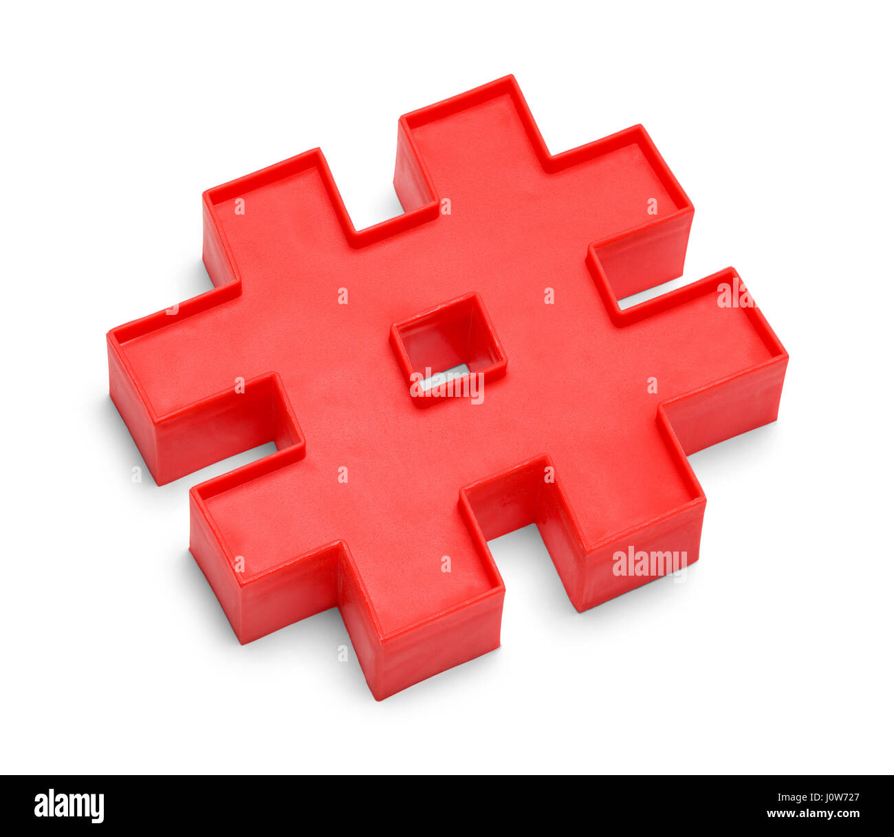 In plastica rosso Tag Hash simbolo isolato su sfondo bianco. Foto Stock