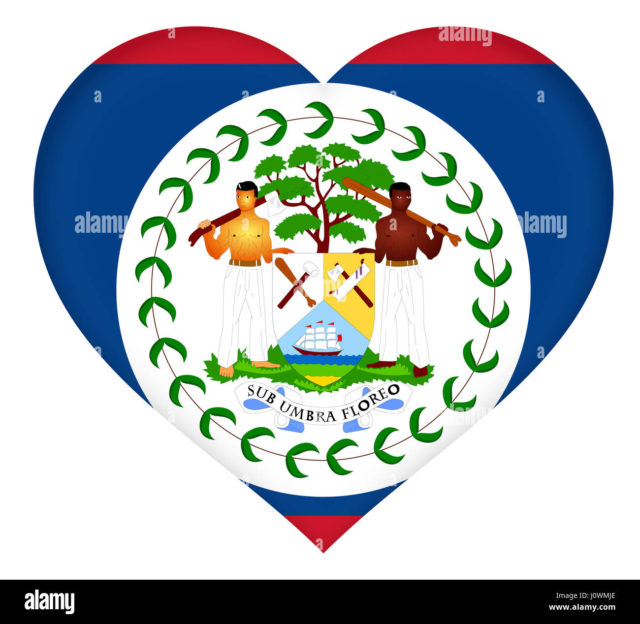 Illustrazione della bandiera del Belize conformata come un cuore Foto Stock