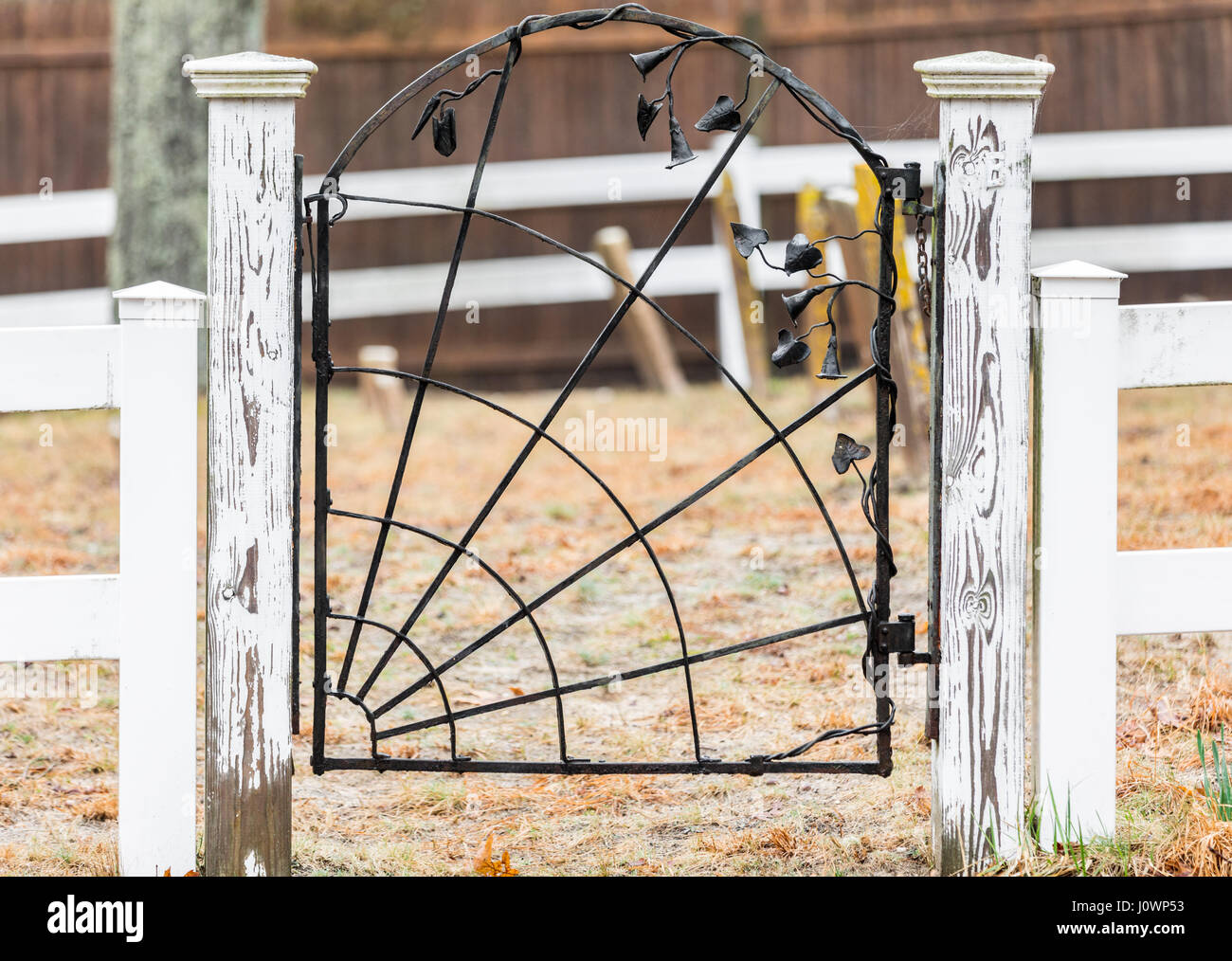 Decorazione semplice di metal di gate e recinzione bianco Foto Stock