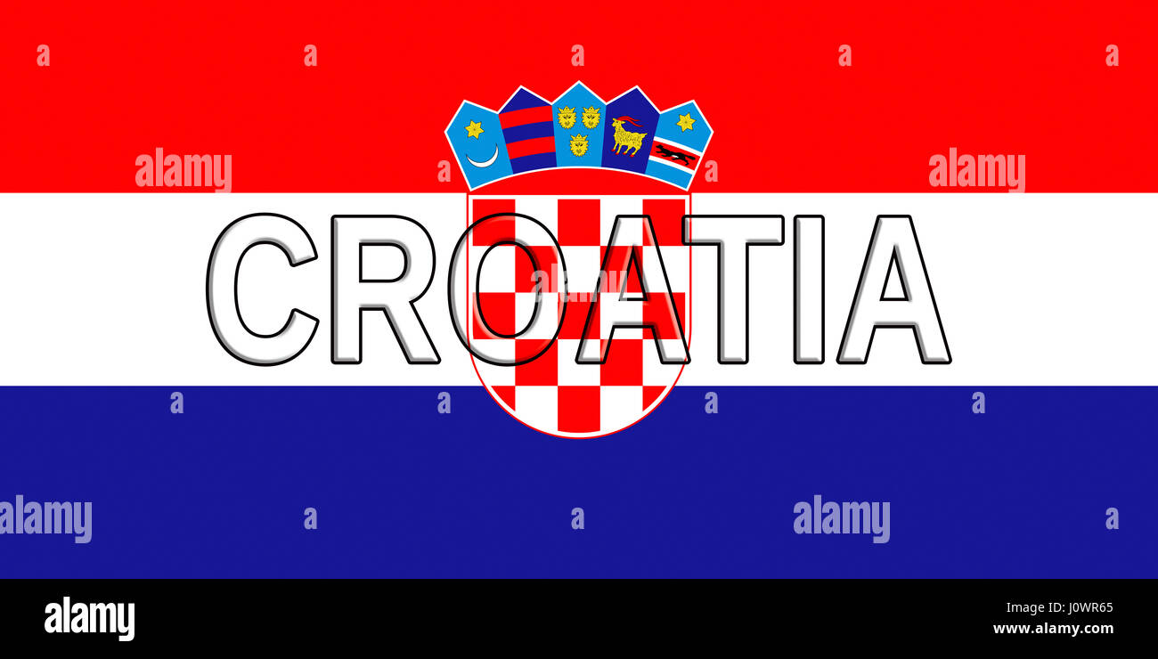 Illustrazione della bandiera della Croazia con il paese scritta sulla bandiera Foto Stock