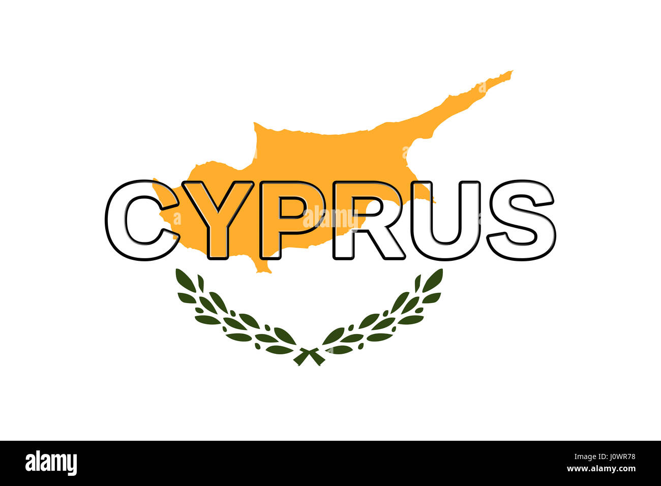 Illustrazione della bandiera nazionale di Cipro con il paese scritta sulla bandiera Foto Stock