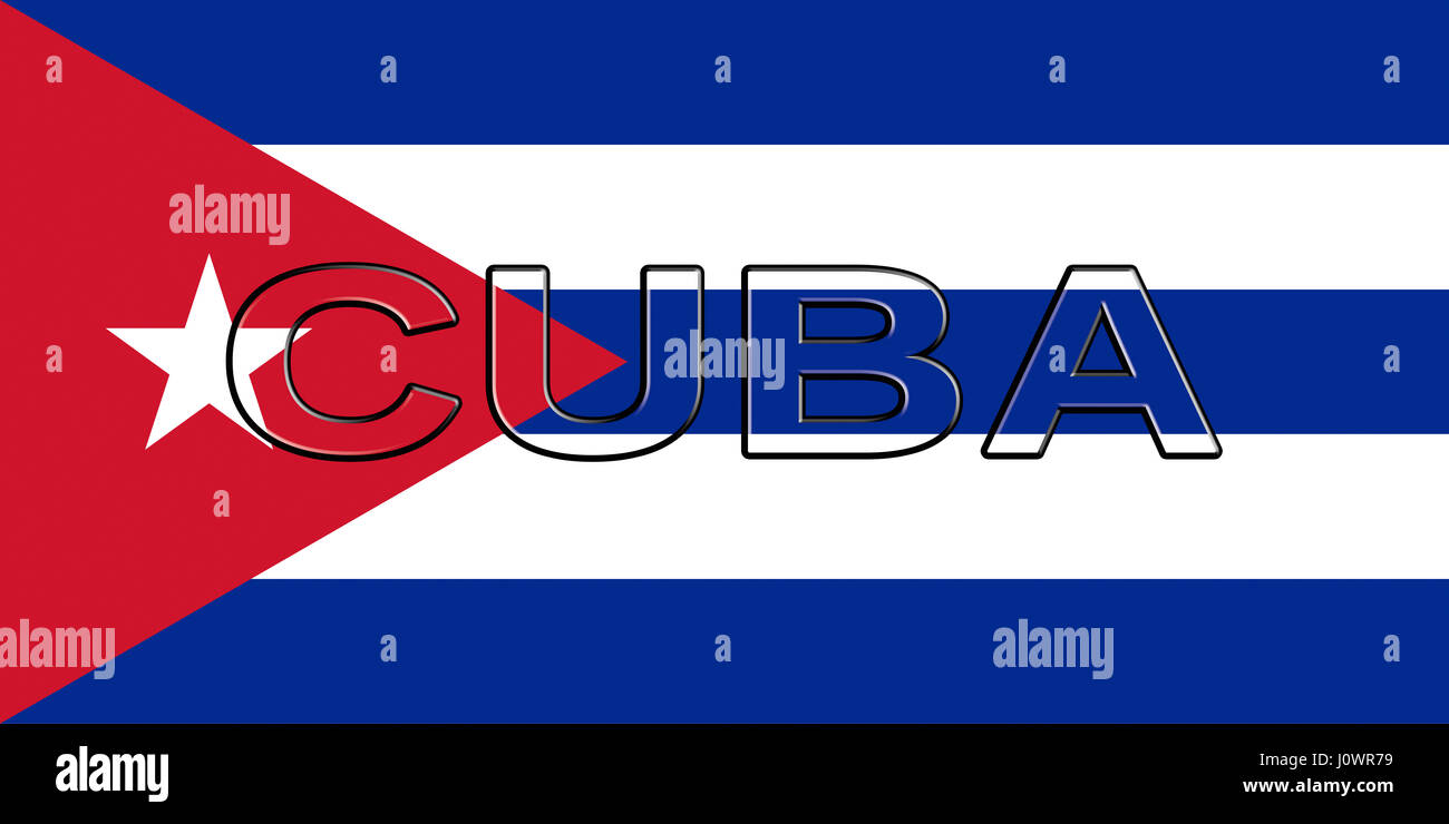 Illustrazione della bandiera di Cuba con il paese scritta sulla bandiera Foto Stock