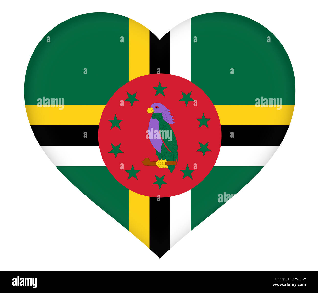 Illustrazione della Bandiera della Dominica conformata come un cuore Foto Stock