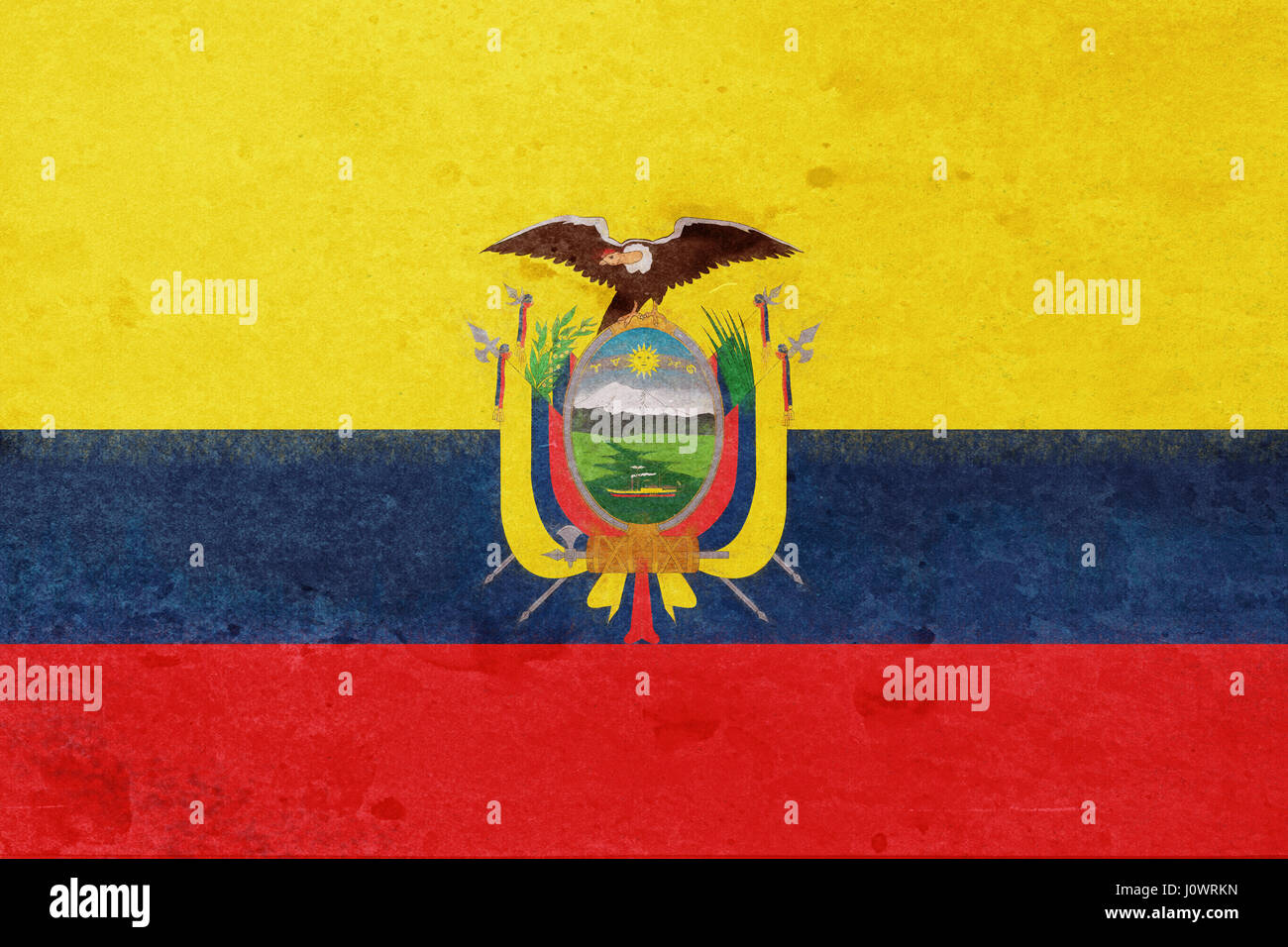 Illustrazione della bandiera dell'Ecuador con una texture grunge Foto Stock