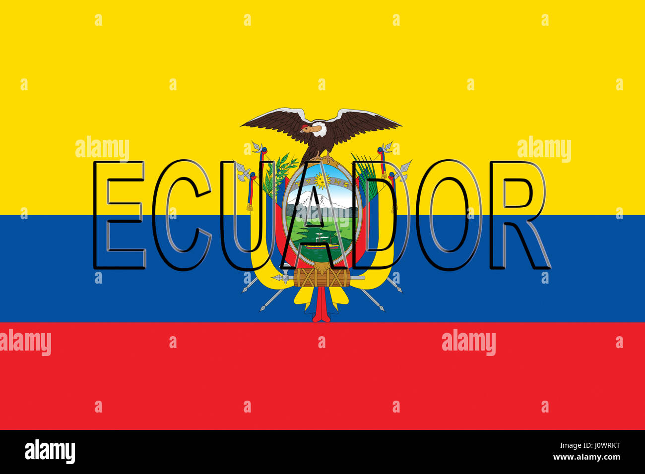 Illustrazione della bandiera dell'Ecuador con il paese scritta sulla bandiera. Foto Stock