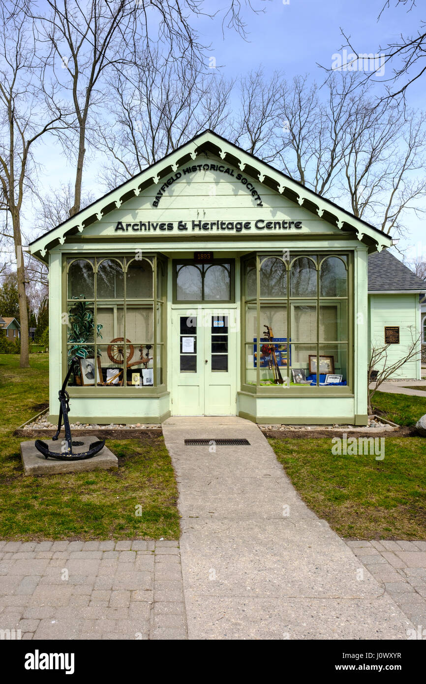 Il villaggio di Bayfield storico edificio della società, archivi & Heritage Centre, in Bayfield, Ontario, Canada. Foto Stock
