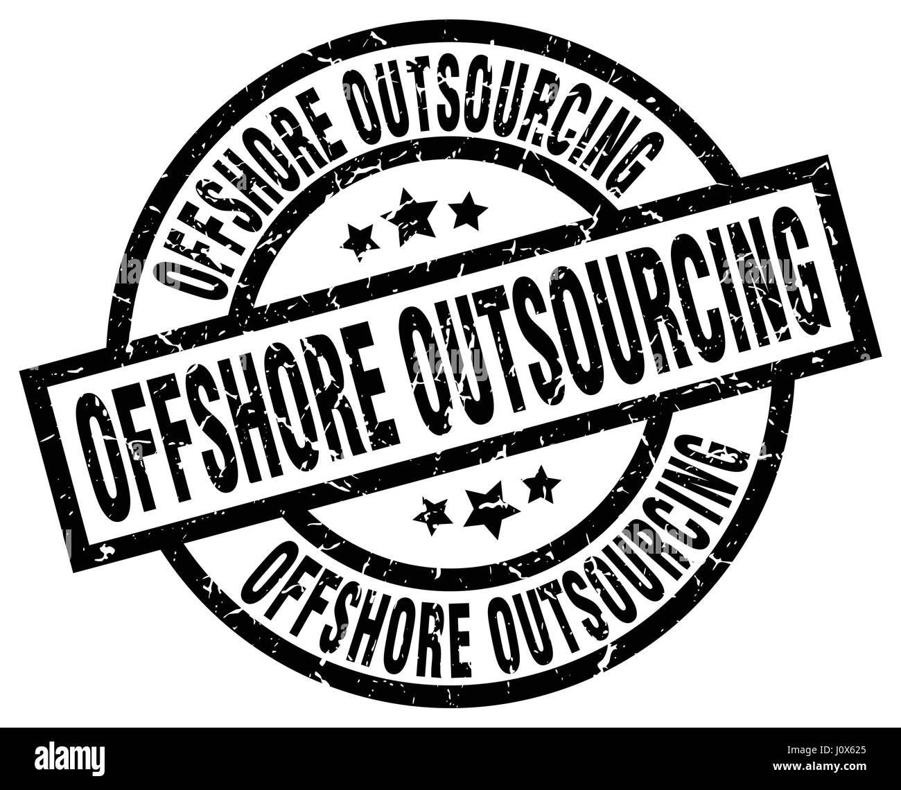 Outsourcing offshore round grunge timbro nero Illustrazione Vettoriale