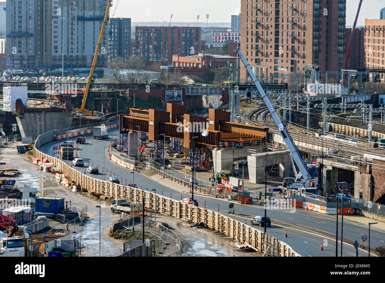 Ponti in costruzione per il nuovo collegamento ferroviario, la corda Ordsall, Salford, Manchester, Inghilterra, Regno Unito Foto Stock