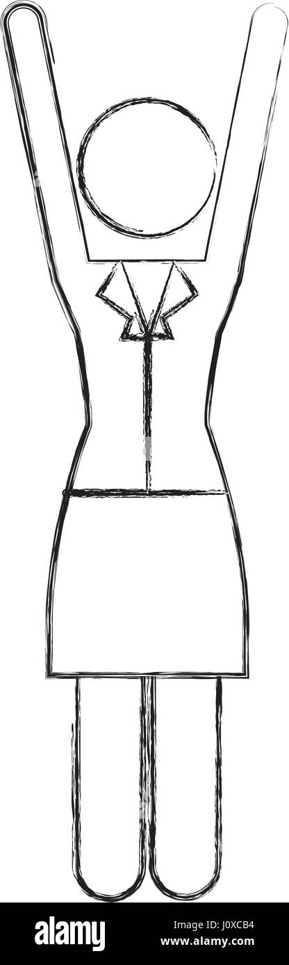 Schizzo pittogramma silhouette di donna di affari in abito con bracci estesi Illustrazione Vettoriale