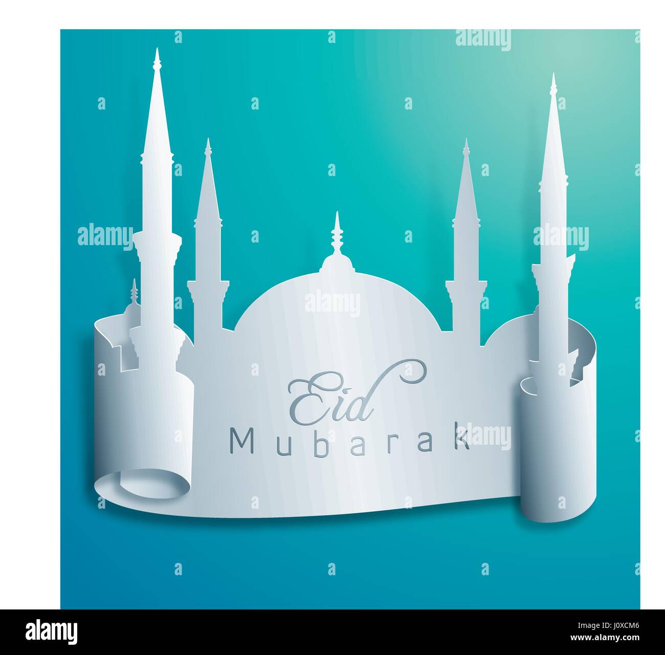 Eid Mubarak vettore moschea design Papercut Style Illustrazione Vettoriale