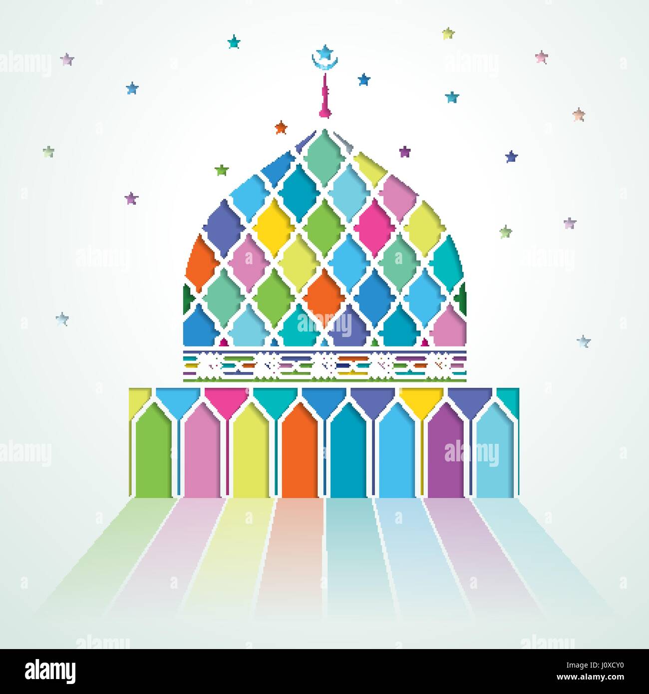 Eid Mubarak moschea variopinto mosaico ombra Illustrazione Vettoriale