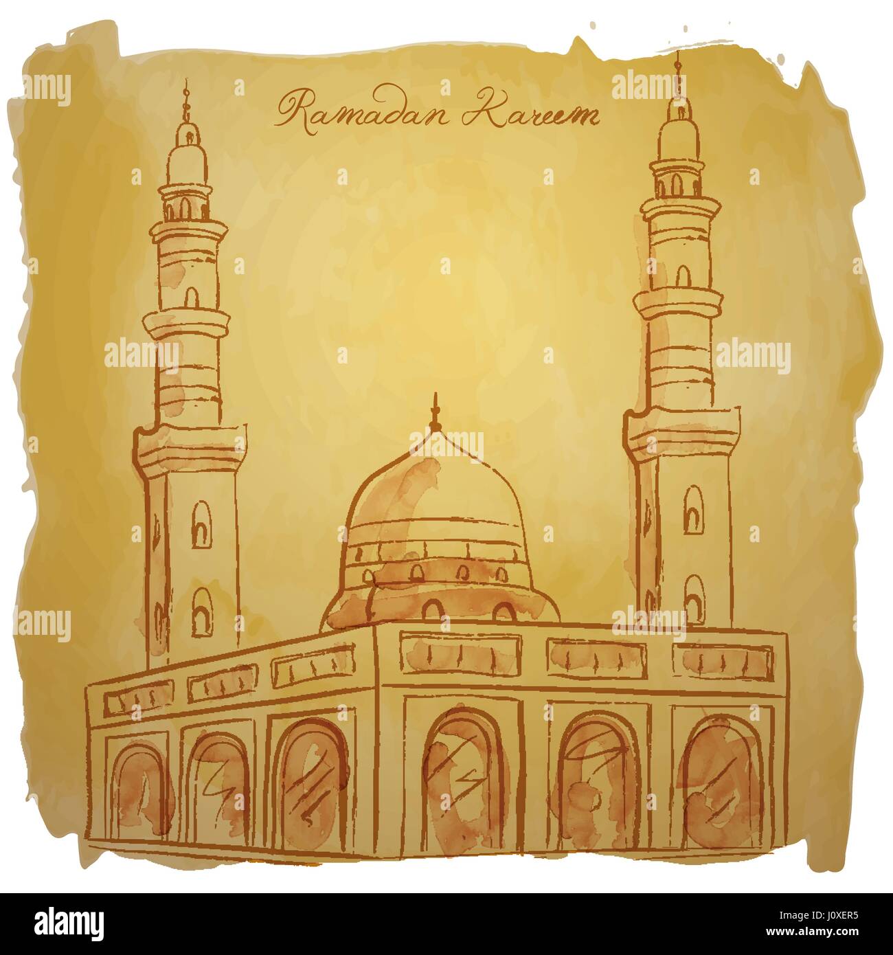 Vettore di disegno ad acquerello moschea design islamico beckground Ramadan kareem sfondo Illustrazione Vettoriale