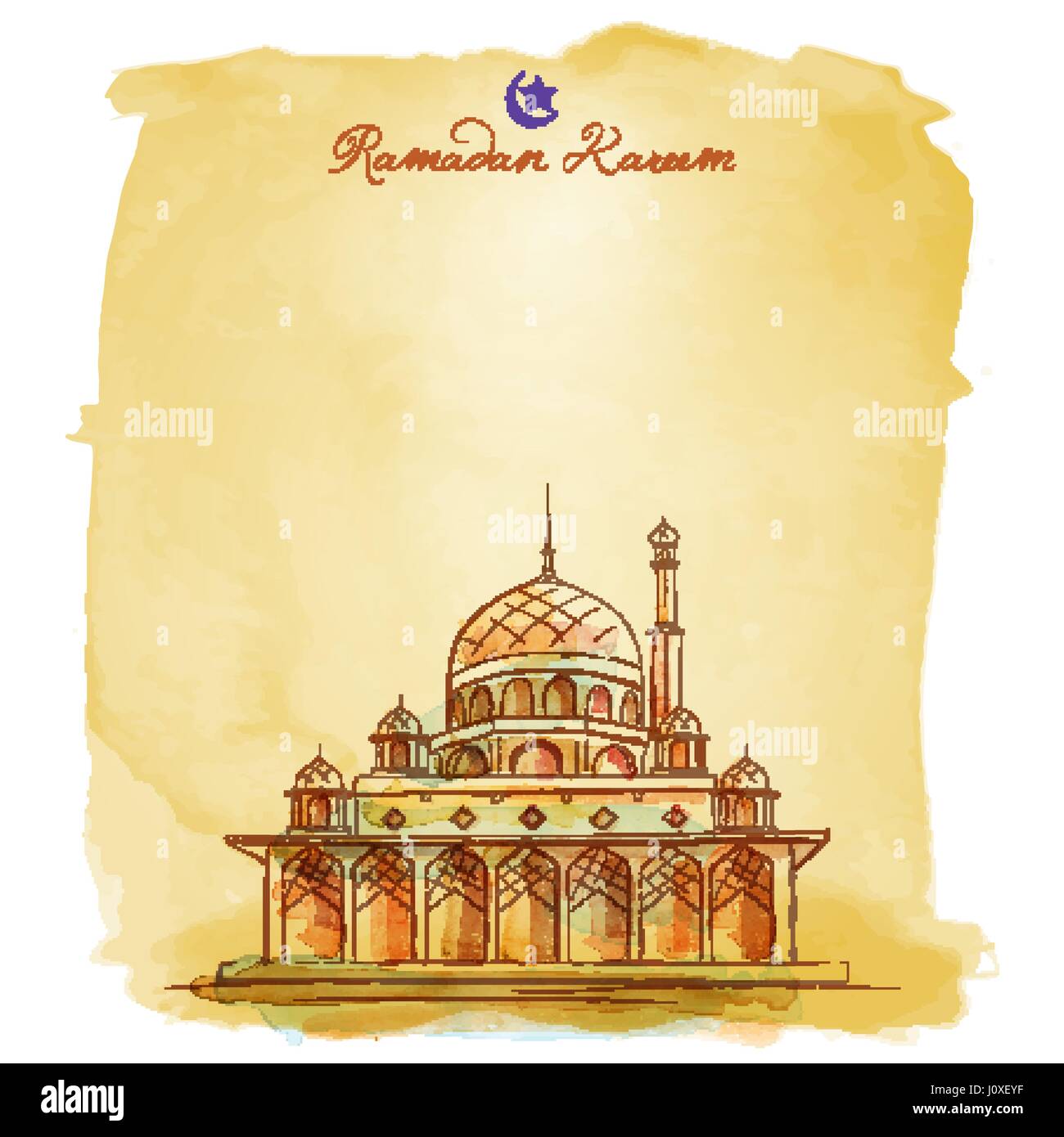 Il Ramadan Kareem sfondo saluto islamico modello moschea vettoriale disegno ad acquerello Illustrazione Vettoriale