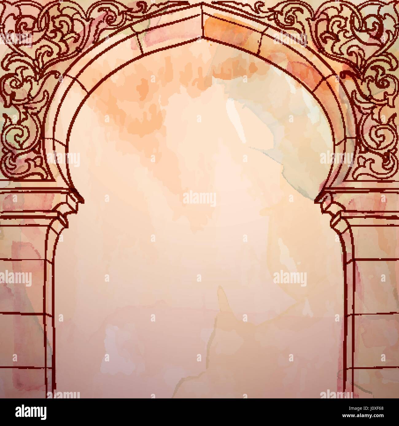 Design islamico moschea di sfondo porta con ornamenti floreali Illustrazione Vettoriale