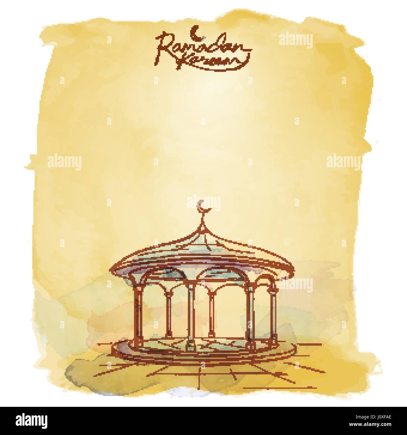 Il Ramadan Kareem moschea vettoriale pennello Acquerelli sketch saluto islamico sullo sfondo del modello Illustrazione Vettoriale