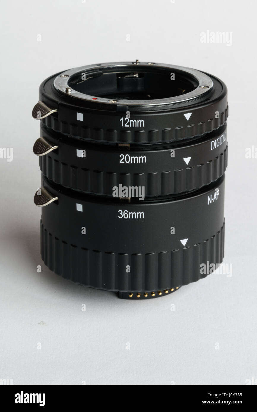 Tre tubi di prolunga 36mm 20mm e 12mm Foto Stock