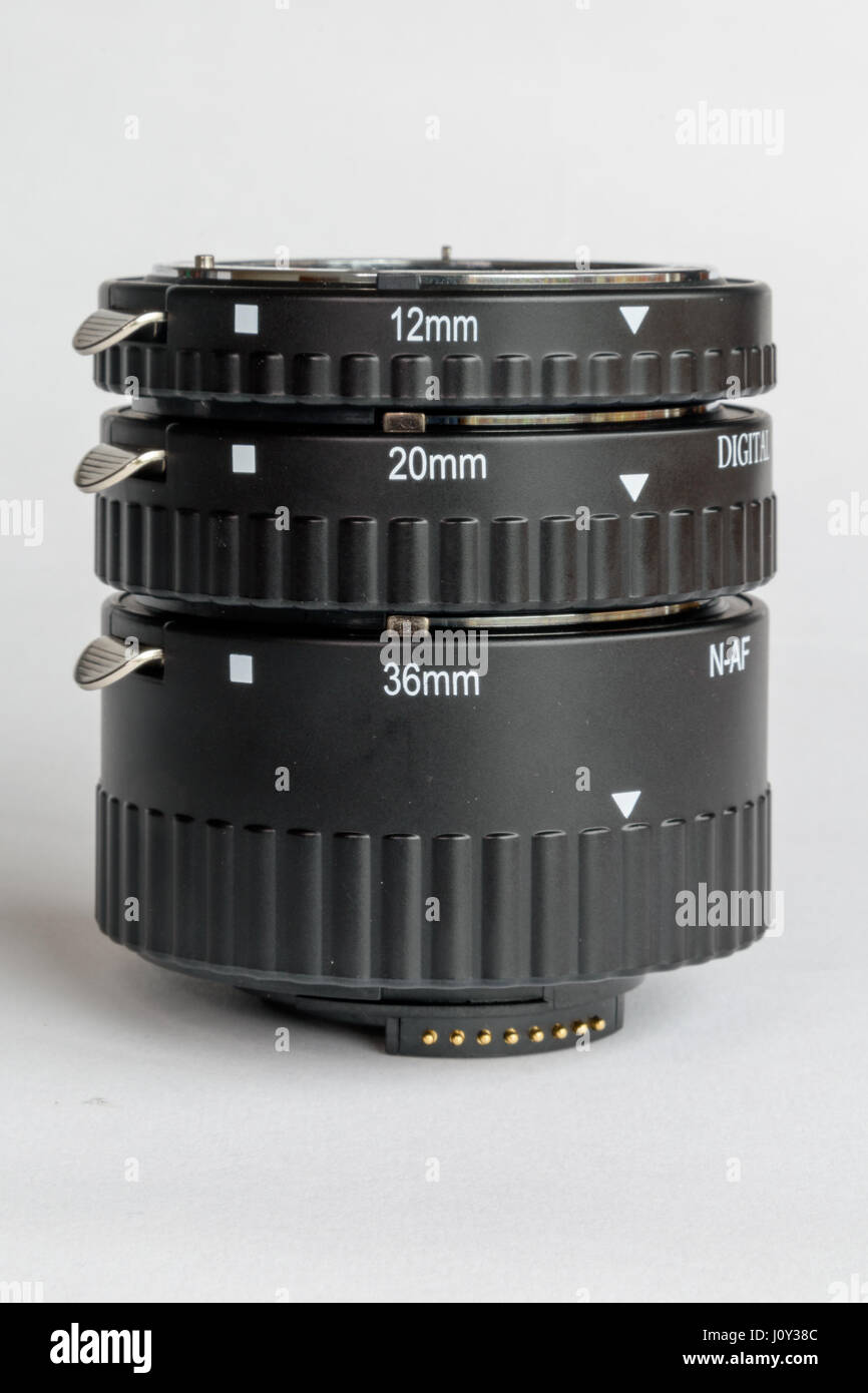 Tre tubi di prolunga 36mm 20mm e 12mm Foto Stock