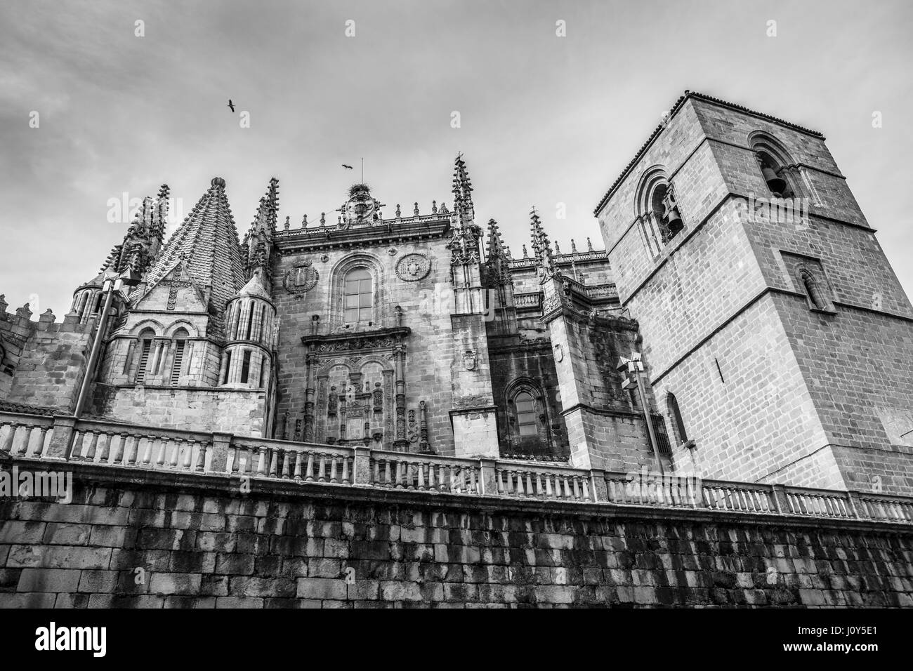 Facciata laterale della Catedral de Santa Maria di Plasencia, Caceres, Spagna Foto Stock