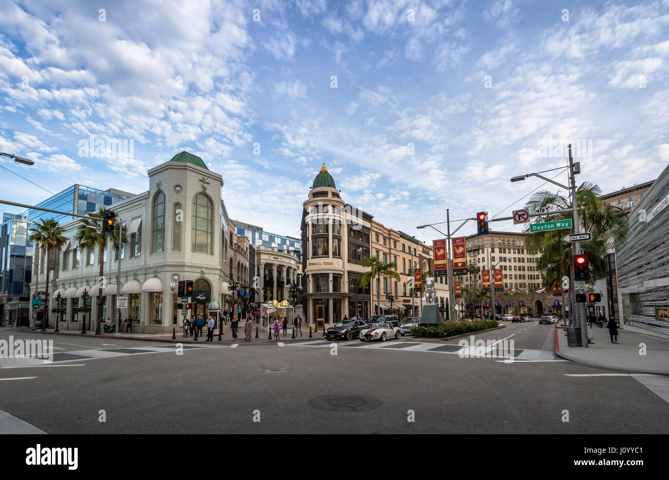 Rodeo Drive Street con i negozi di Beverly Hills - Los Angeles, California, Stati Uniti d'America Foto Stock