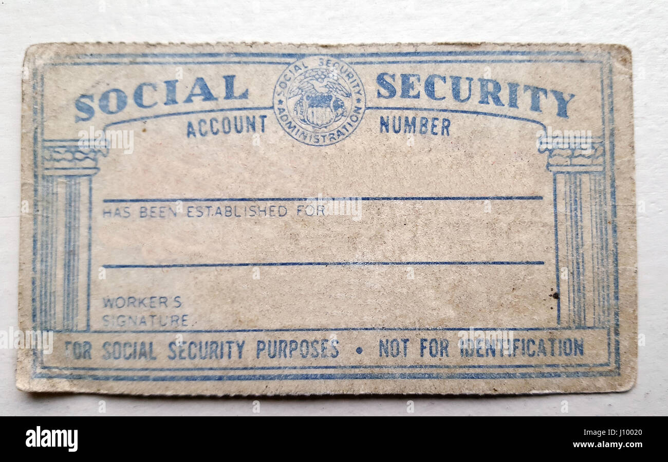Close up sbiadito sociale americano scheda di sicurezza Foto Stock
