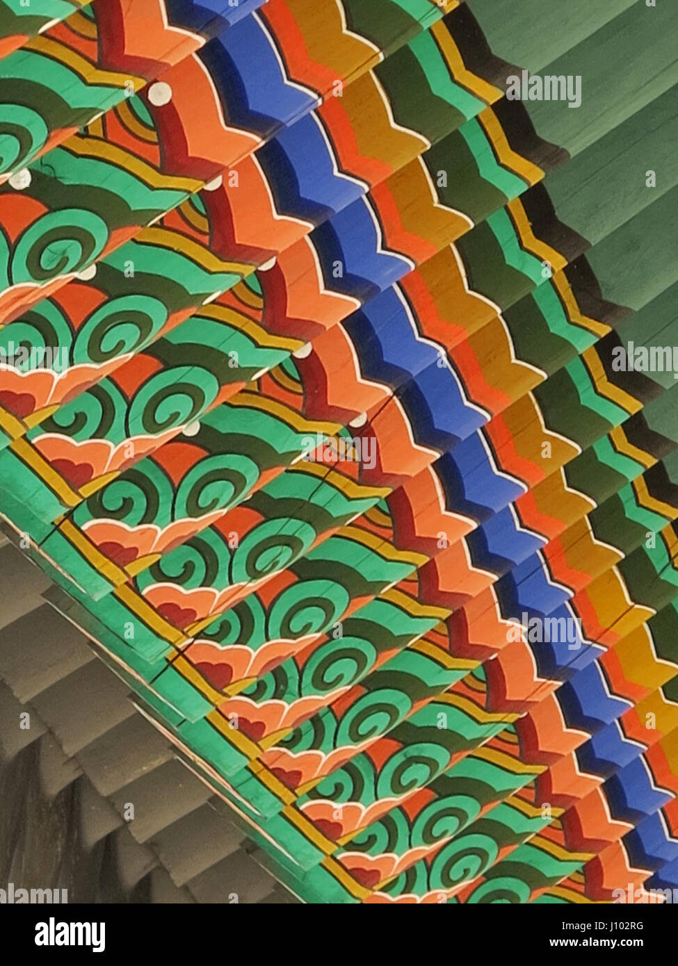 Dettaglio del tetto del Palazzo Gyeongbokgung Seoul COREA DEL SUD Foto Stock