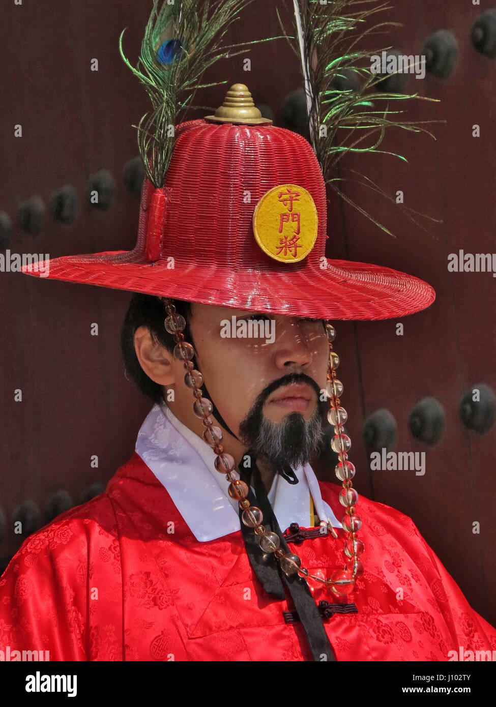 Tradizionalmente condita sentinella presso il cancello del palazzo Gyeokbokgung Seoul COREA DEL SUD Foto Stock