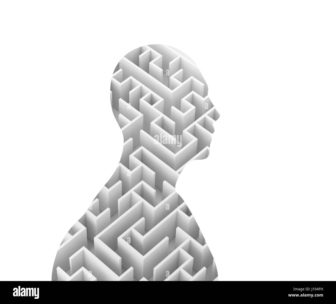 La forma umana e Maze isolati su sfondo bianco, rendering 3D illustrazione Foto Stock