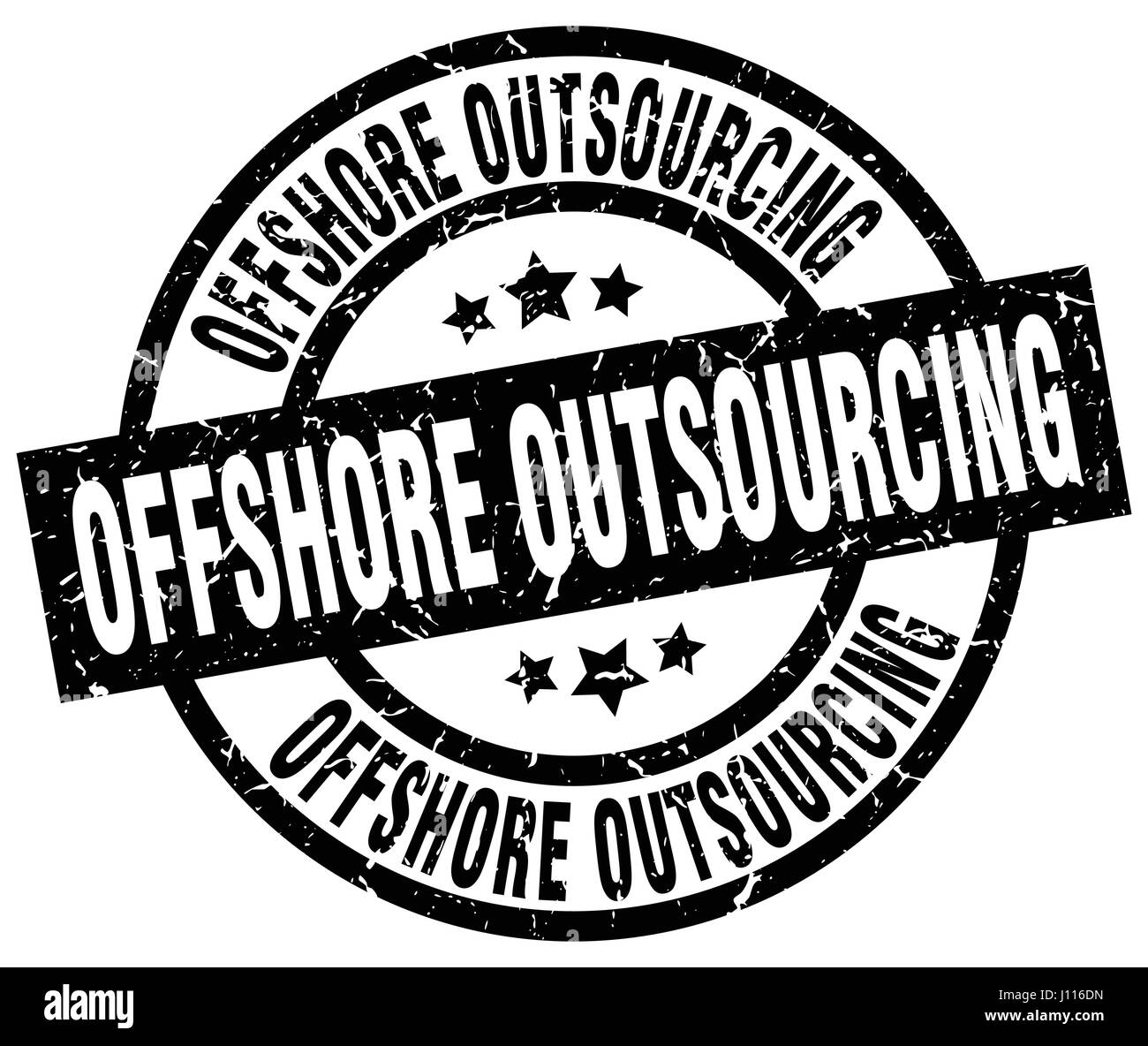 Outsourcing offshore round grunge timbro nero Illustrazione Vettoriale