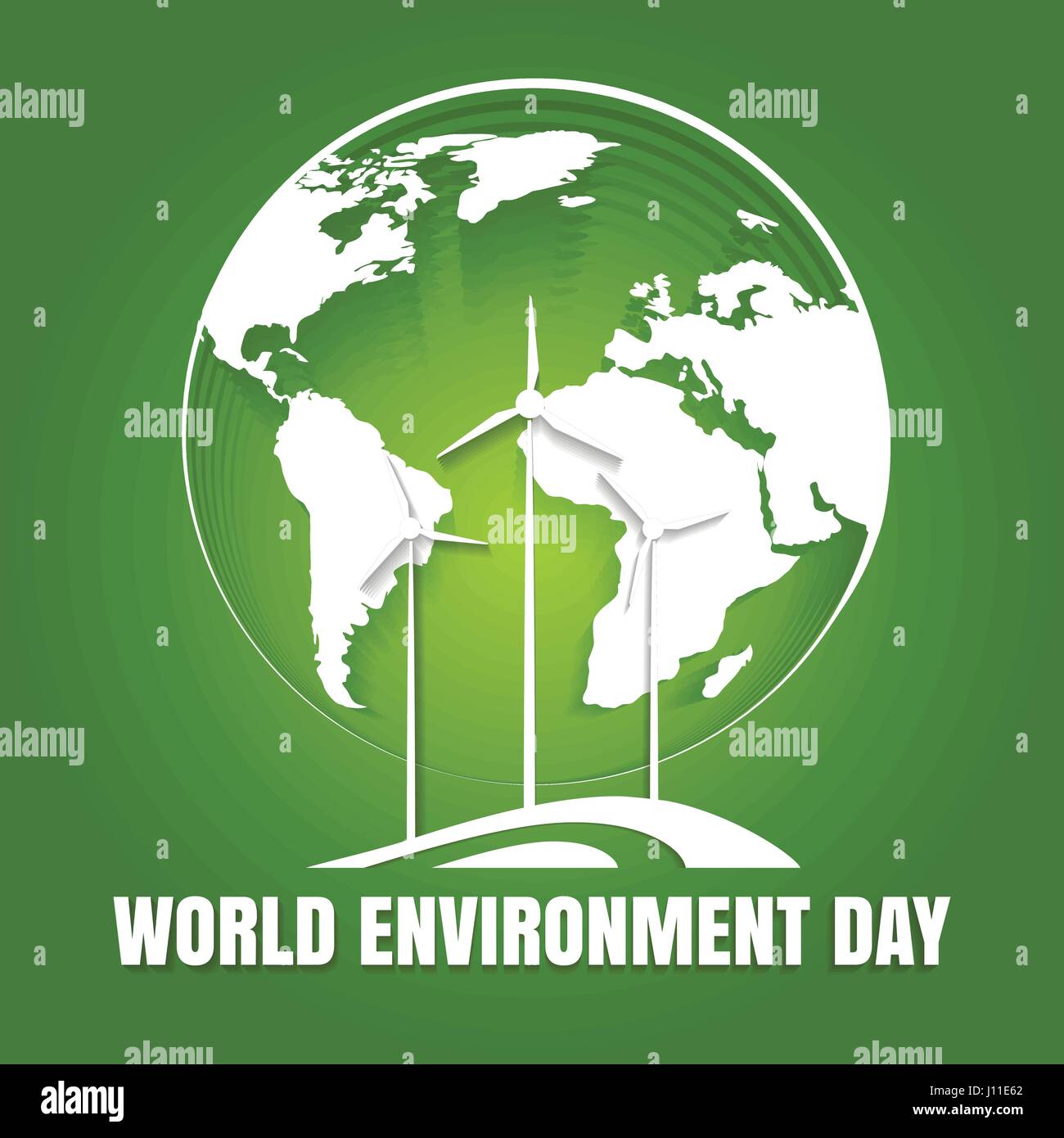 La Giornata Mondiale dell Ambiente Poster. Globo terrestre ed ecocompatibile rendendo di potenza delle turbine. Concetto Ecologico. Illustrazione Vettoriale. Illustrazione Vettoriale