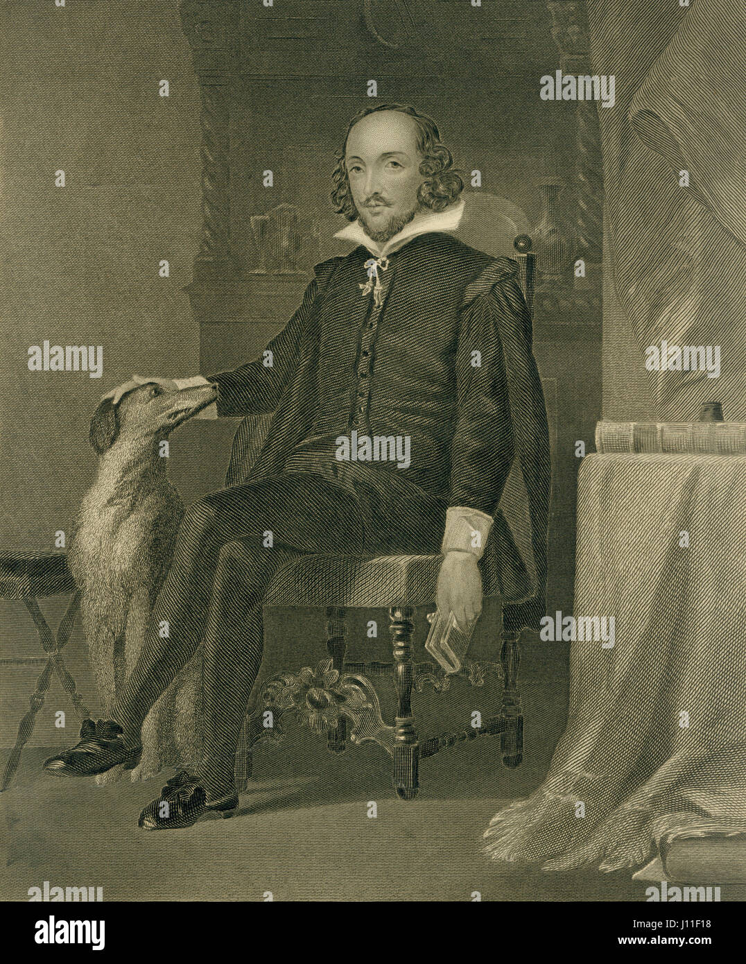 William Shakespeare (1564-1616), poeta inglese, drammaturgo e attore, ritratto da dipinto originale di Chappel Foto Stock