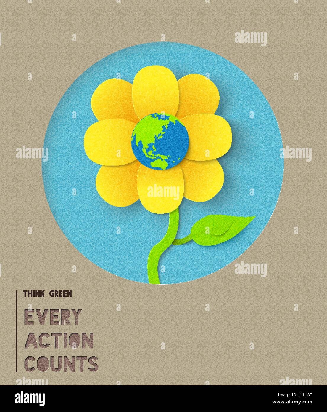 La giornata della terra carta tagliato con dei fiori pianeta interno e preventivo. L ambiente del mondo concetto tipografia illustrazione. EPS10 vettore. Illustrazione Vettoriale