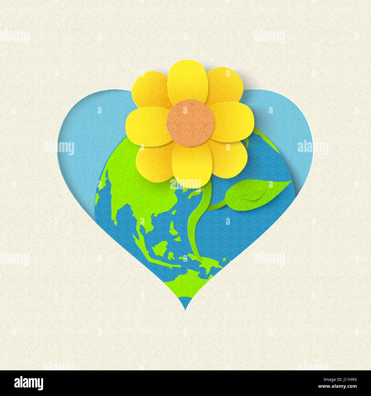 La giornata della terra illustrazione, ambiente del mondo il concetto di cura con carta tagliata fiore di stile. EPS10 vettore. Illustrazione Vettoriale