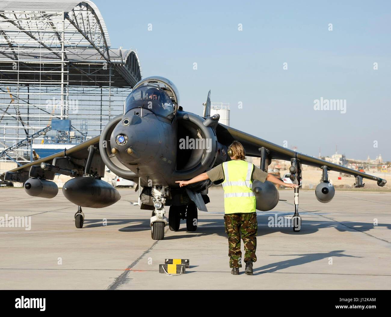 RAF Harrier GR.9's arrivato a Luqa , Malta en route home da un distacco di Cipro. Foto Stock