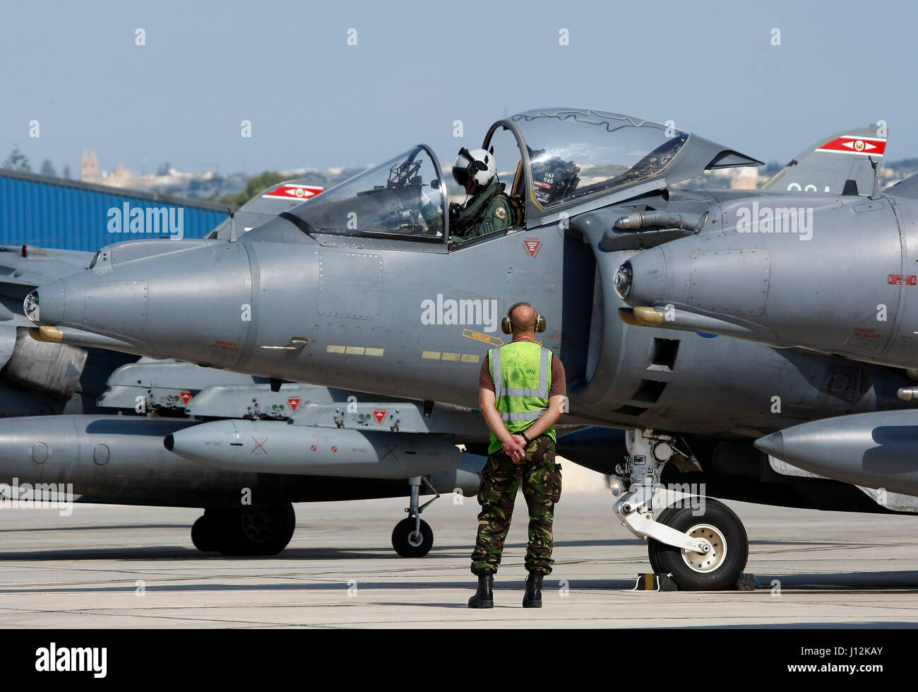 RAF Harrier GR.9's arrivato a Luqa , Malta en route home da un distacco di Cipro. Foto Stock