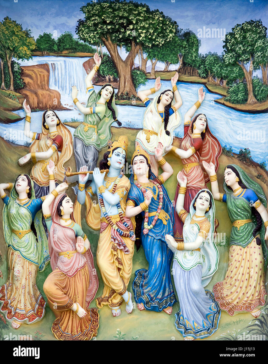 Radha krishna gopis dipinti su parete, Uttar Pradesh, India, Asia Foto Stock