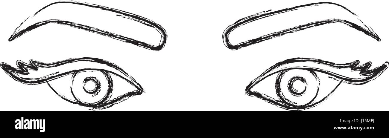 Sfocata disegno silhouette di donna di guardare con occhi espressivi Illustrazione Vettoriale