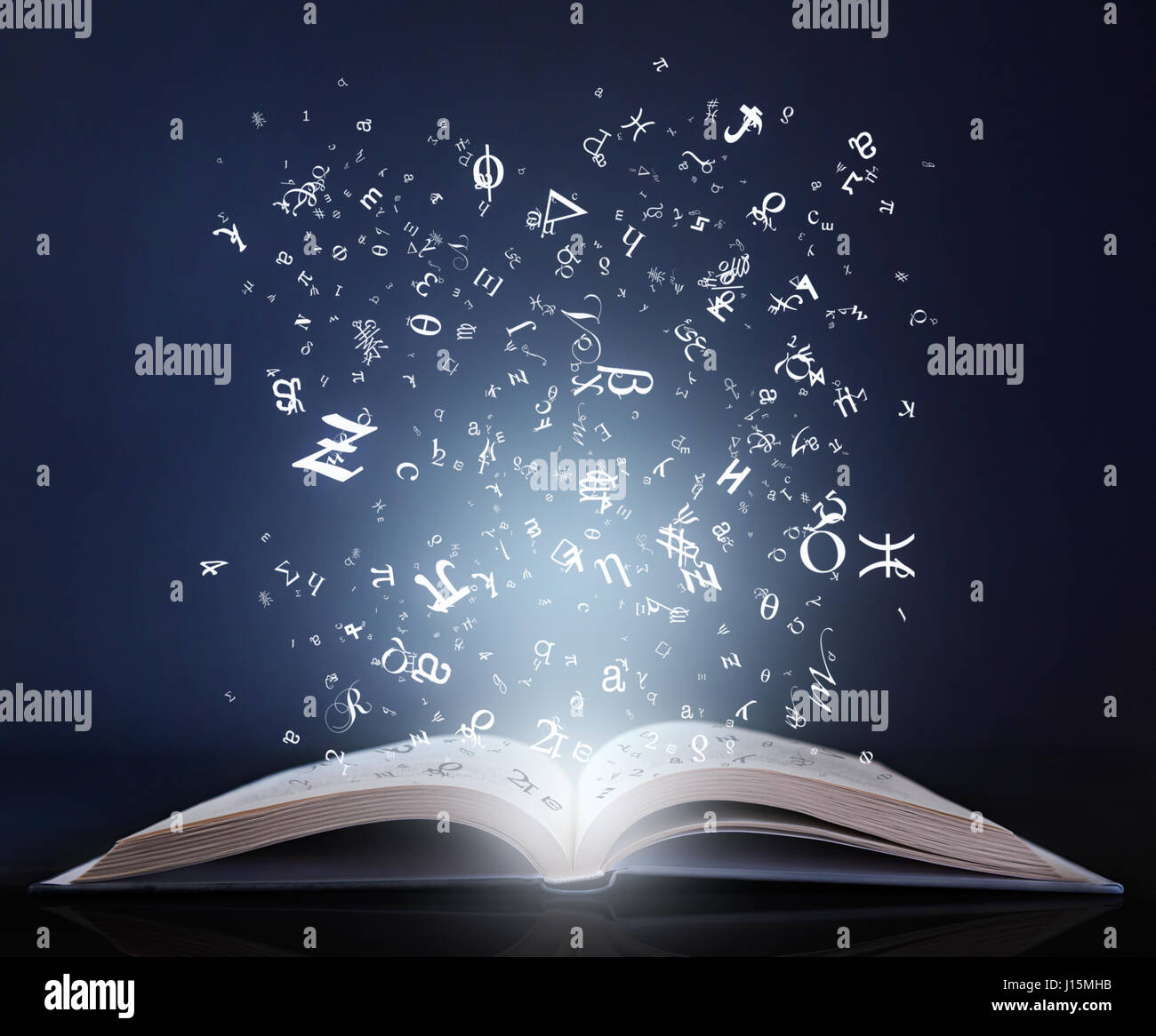 Prenota con lettere cadenti illustrazione Foto Stock