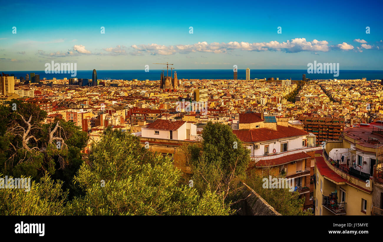 Antenna vista superiore di Barcellona, in Catalogna, Spagna Foto Stock