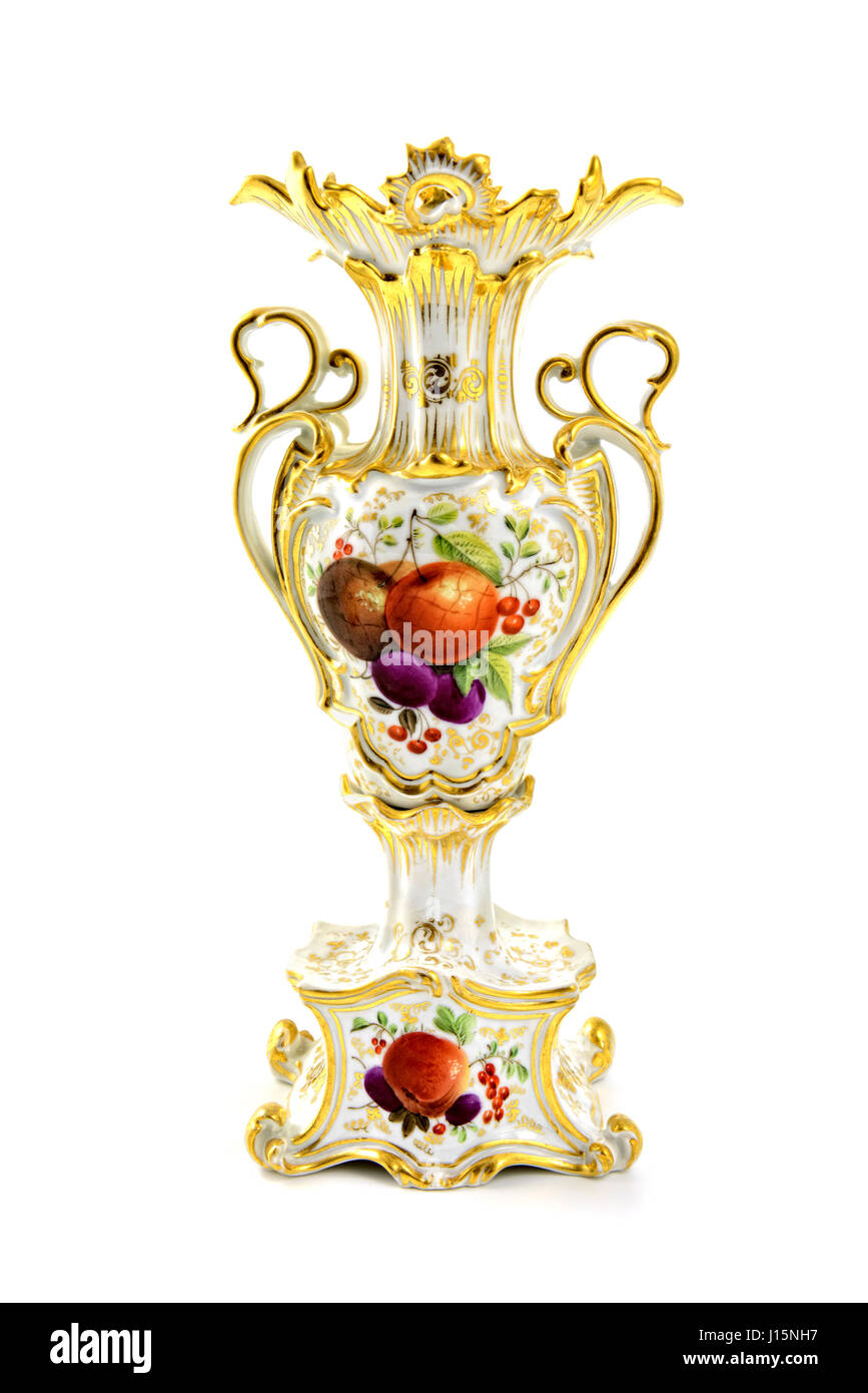 Vaso antico con frutti di porcellana in tempi biedermeier Foto Stock