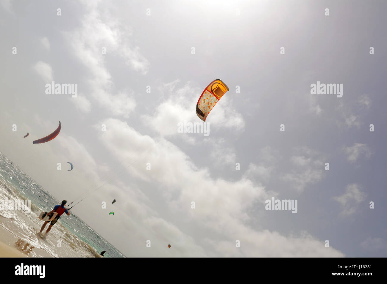 Kite-surf kite beach Sal Capo Verde Foto Stock