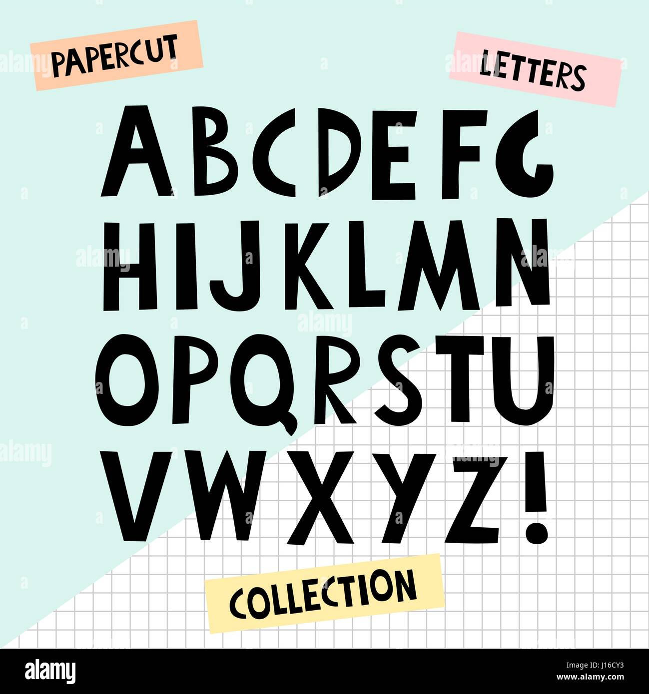 Carta lettere di esclusione. Nero stile geometrico alfabeto. Illustrazione Vettoriale