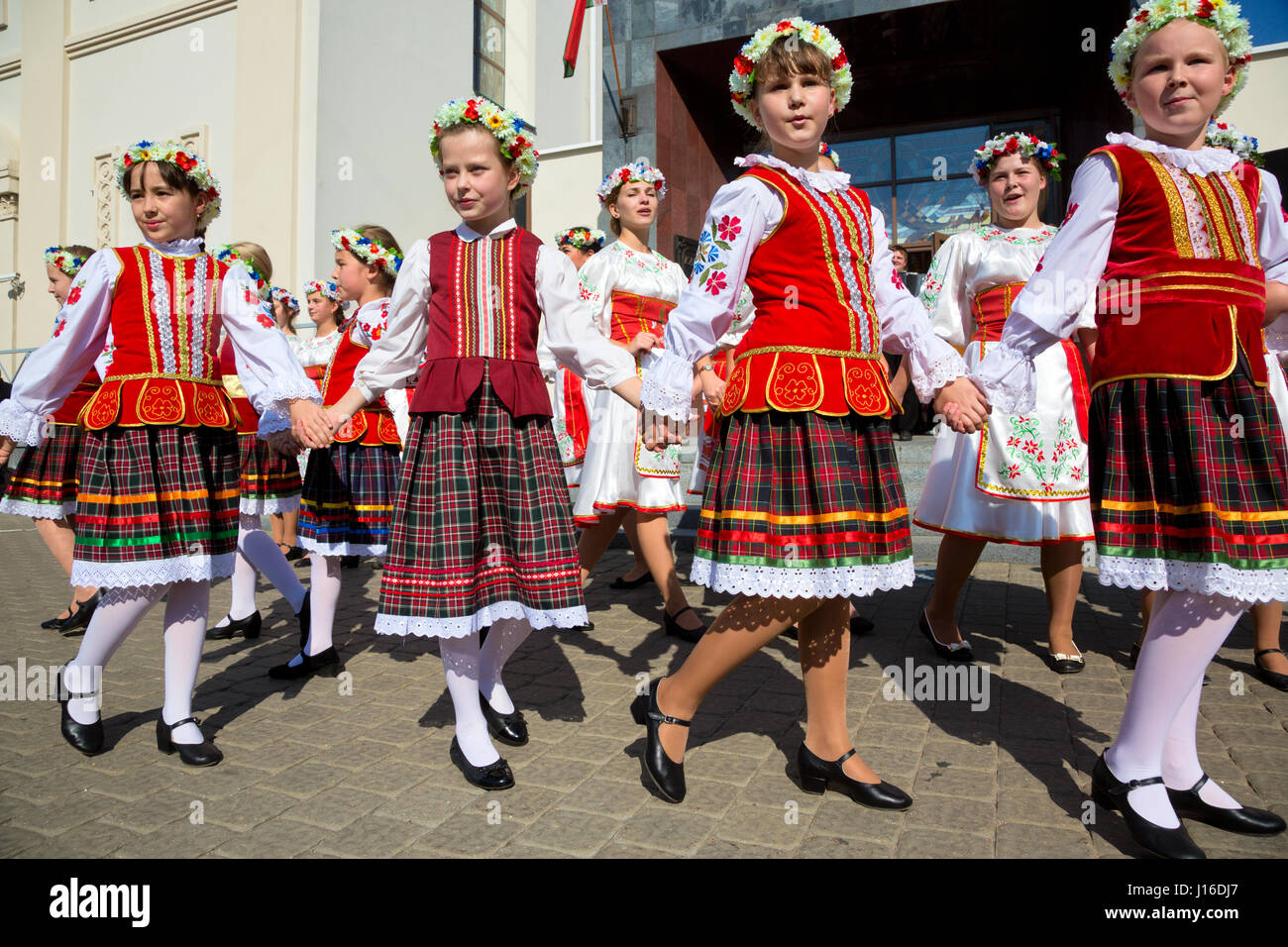 Il popolo bielorusso celebrare la giornata della città di Minsk sulla piazza centrale della città il 13 di settembre 2014, Repubblica di Bielorussia Foto Stock