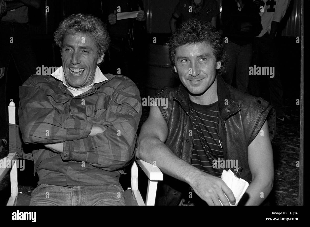 Roger Daltrey e Kenney Jones del backstage che sulla loro 1982 Tour di addio al JFK Stadium di Philadelphia, PA. Il 25 luglio 1982. © mpi09 / MediaPunch Foto Stock