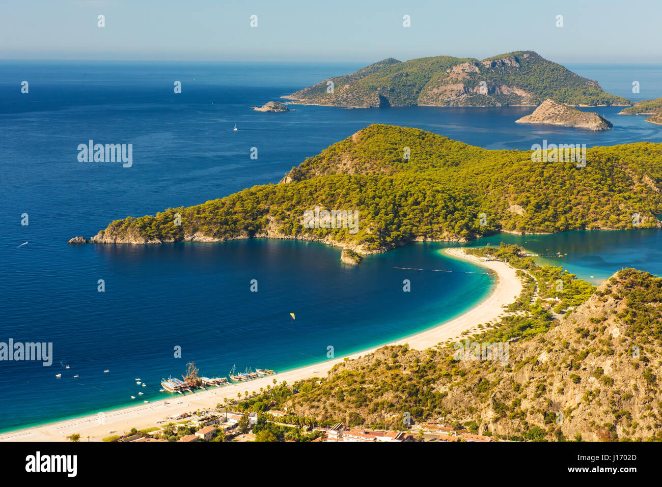 Vista estiva per Oludeniz lagoon beach paesaggio FETHIYE Turchia Foto Stock