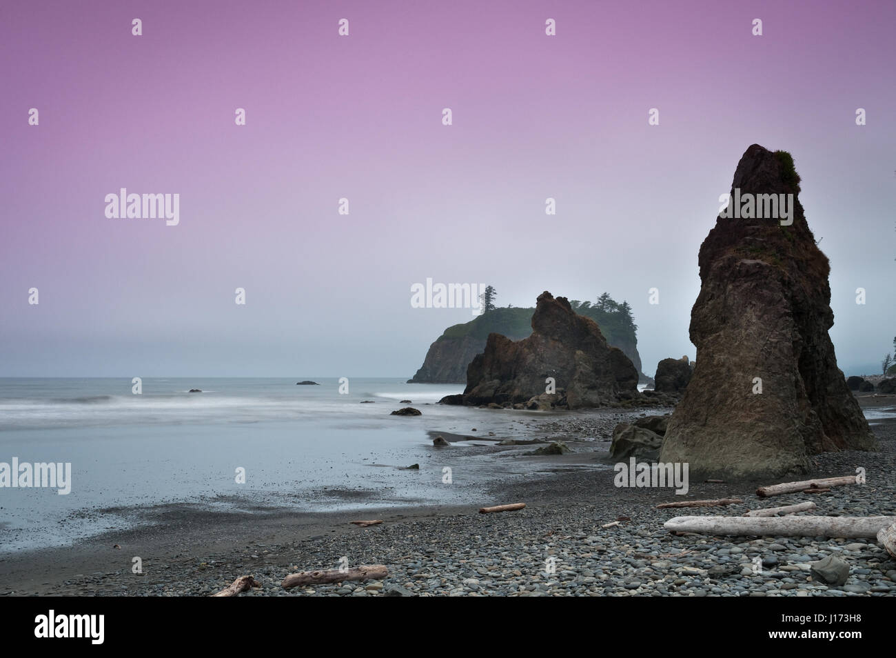 Ruby spiaggia al tramonto nel Parco Nazionale di Olympic, nello Stato di Washington, USA Foto Stock