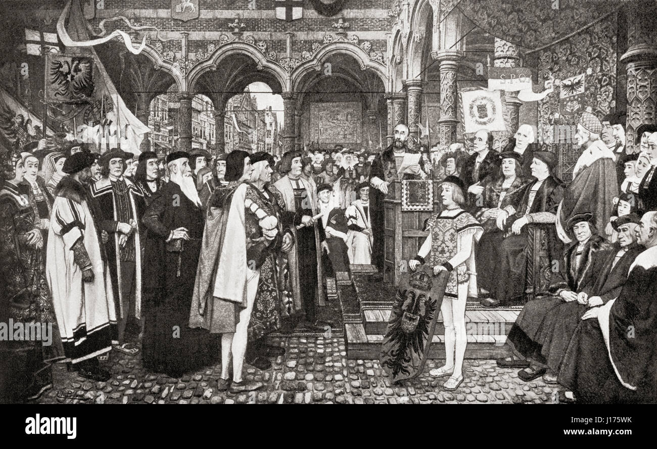 La cerimonia inaugurale della scambio di Antwerp, in Belgio nel 1532. Da Hutchinson nella storia delle nazioni, pubblicato 1915 Foto Stock