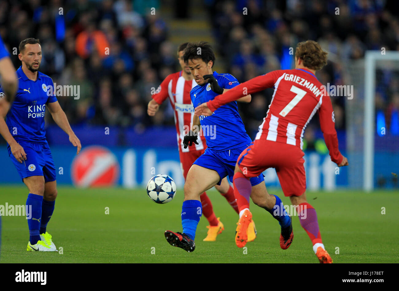 Leicester, Regno Unito. 18 Aprile, 2017. L20 in azione per Leicester durante la UEFA Champions League quarti di finale tra Il Leicester City FC e Atletico Madrid. Credito: Phil Hutchinson/Alamy Live News Foto Stock